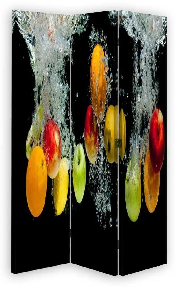 Ozdobný paraván, Jablka ve vodě - 110x170 cm, trojdielny, obojstranný paraván 360°