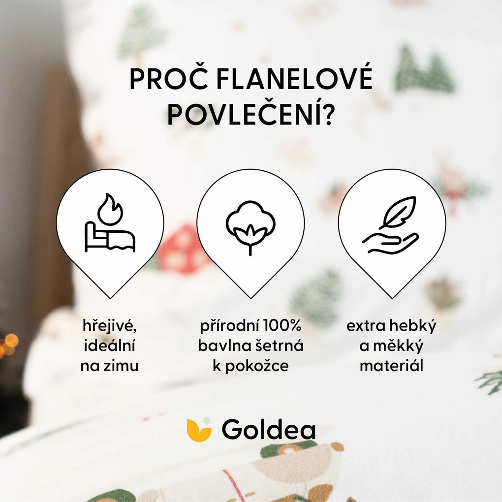 Goldea vianočné flanelové posteľné obliečky - tradičné vianoce 140 x 200 a 70 x 90 cm