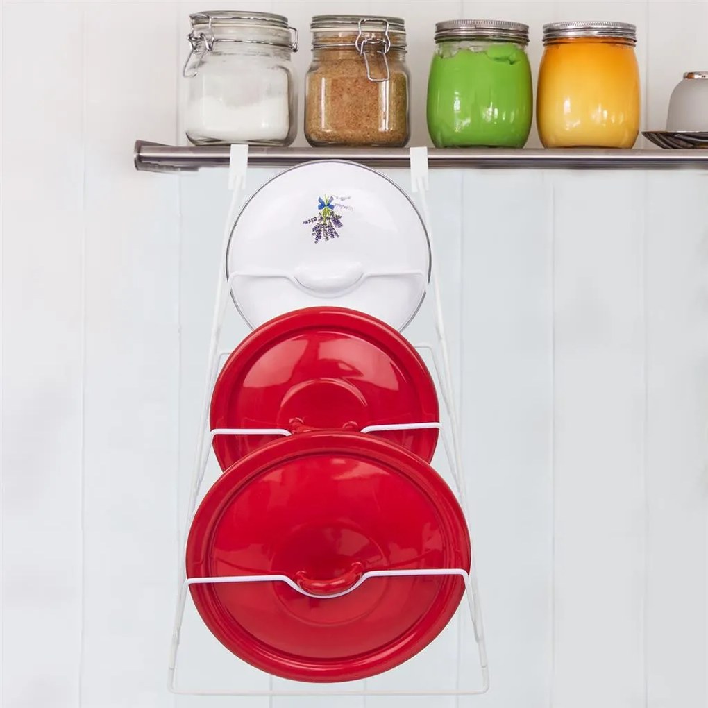 Orion Držiak, stojan na pokrievky závesný na dvierka - 6 pozícií, biely kov