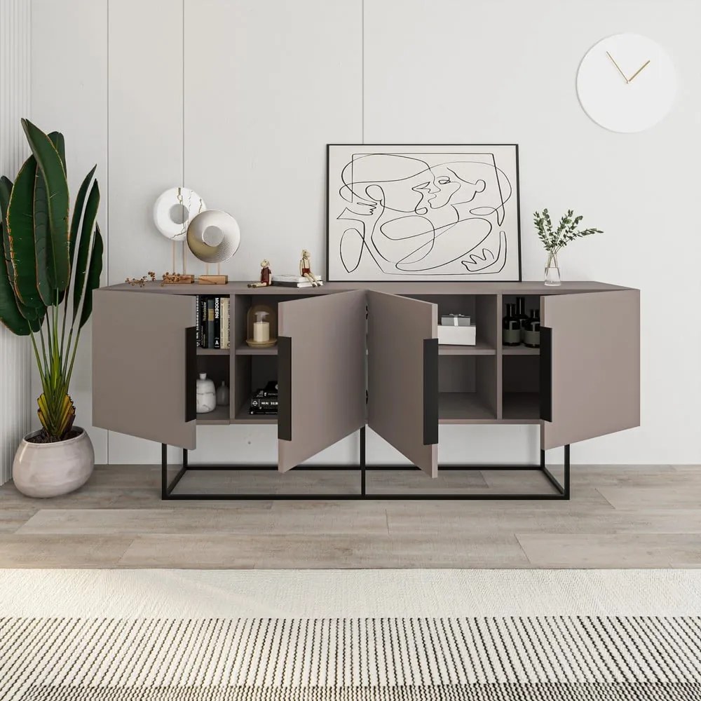 Sivo-béžová nízka komoda 200x80 cm Titan – Marckeric