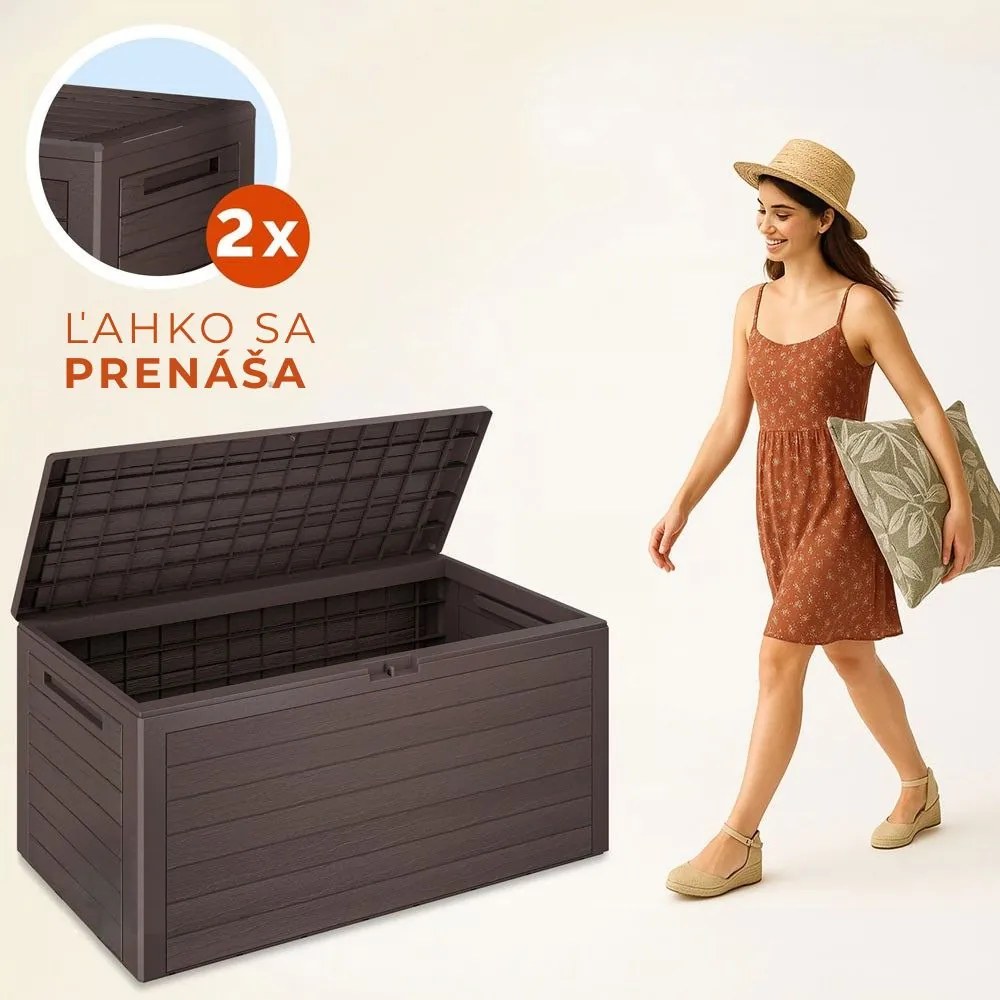 Úložný box WOODEBOX - 280L, 120x46x57cm, tmavo hnedá Prosperplast