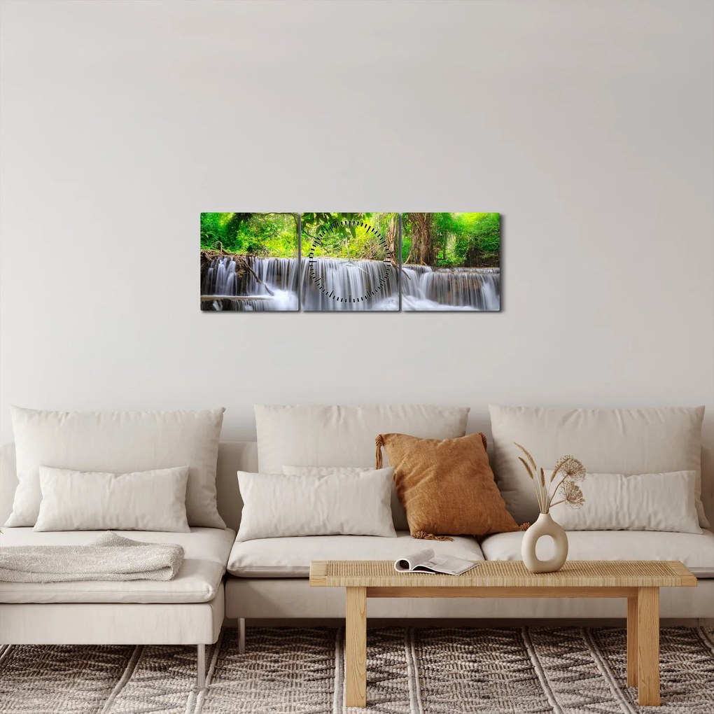 Obraz - Vodopád, tyrkysový (s hodinami) (90x30 cm)