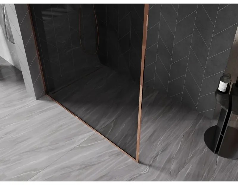 Mexen Kioto-XF, sprchová zástena s rámom 160 x 202 cm, 10mm šedé sklo, profil ružové zlato, 800-160-104-60-40-X