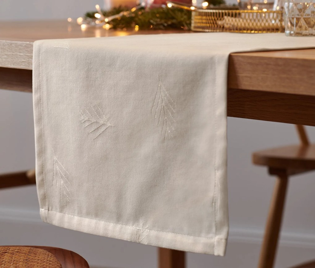 Žakárový behúň na stôl, krémový