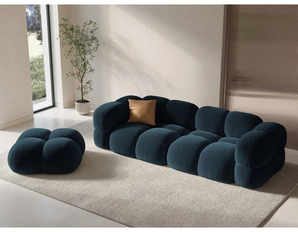 Tmavomodrá zamatová podnožka Loretto – Cosmopolitan Design