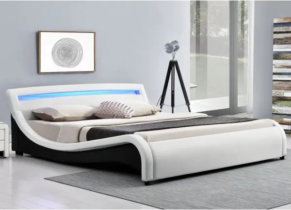 Čalúnená posteľ ,,Malaga" 180 x 200 cm s LED na čelnej doske - biela