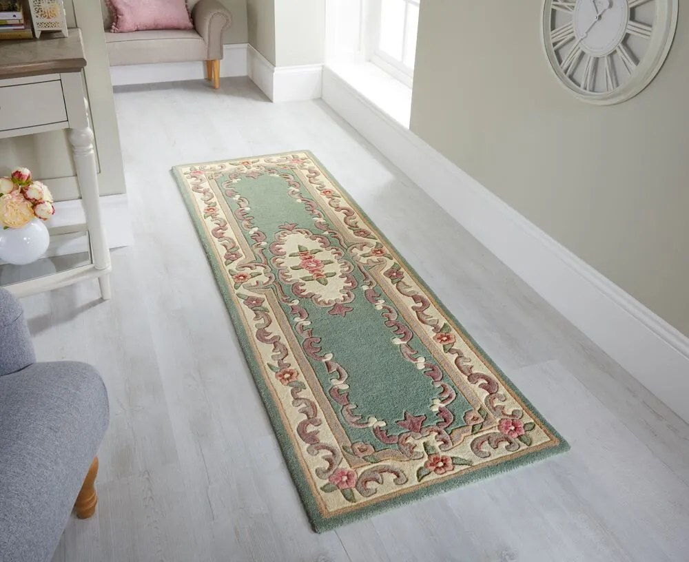 Flair Rugs koberce AKCIA: 67x210 cm Ručne všívaný behúň Lotus premium Green - 67x210 cm