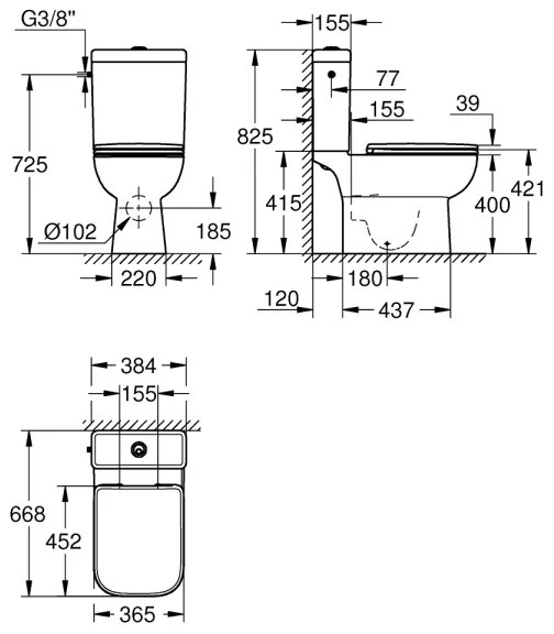 GROHE 39814000 - WC kombi sada START EDGE 825 × 557 × 384 mm keramika/durobiela