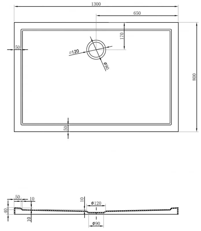 Mexen Flow, obdĺžniková sprchová vanička, slim, 80 x 130 cm, čierna matná, 46R708013