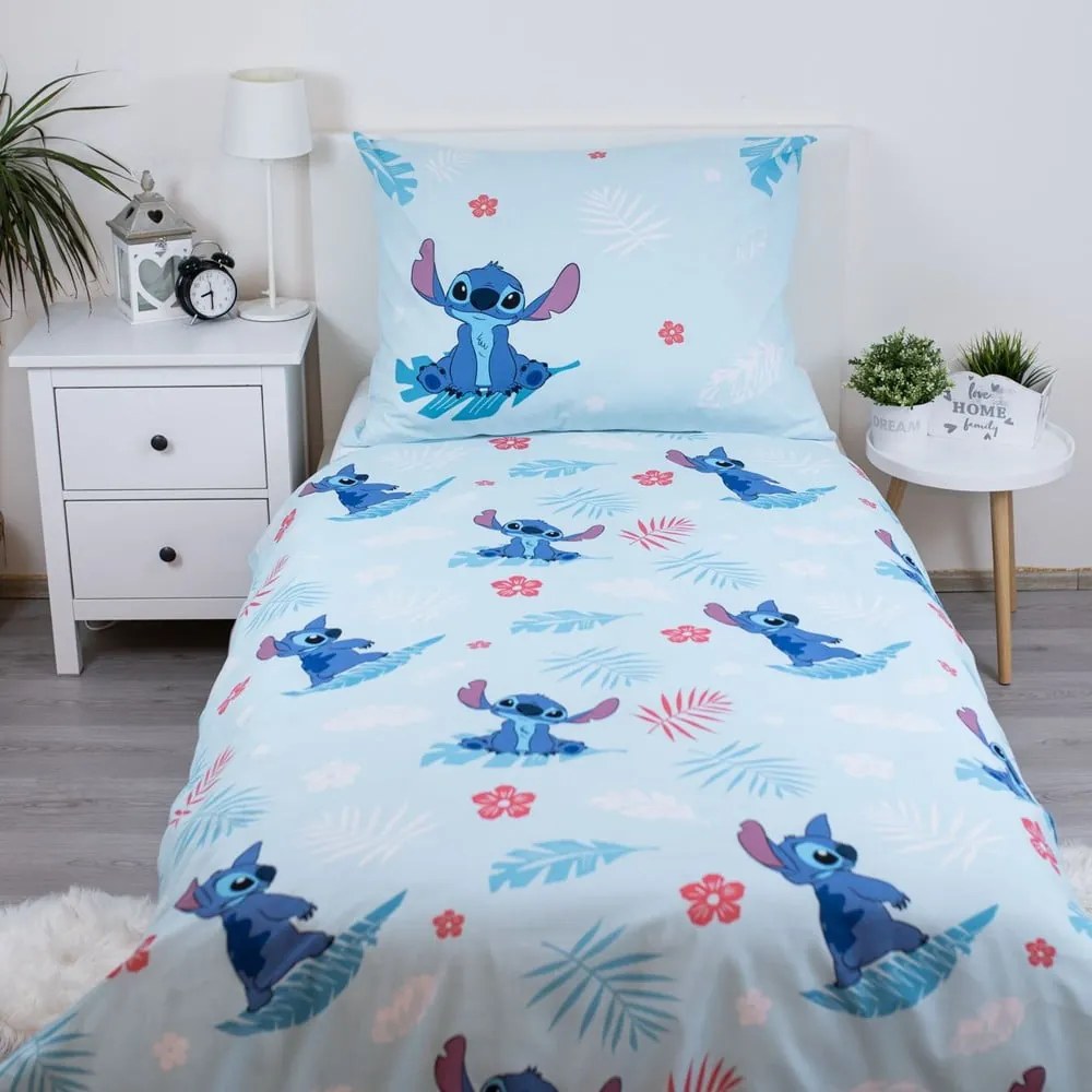 Modré bavlnené detské obliečky na jednolôžko 140x200 cm Lilo and Stitch "Blue" – Jerry Fabrics