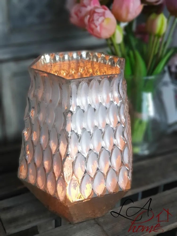 Champagne sklenený svietnik na čajovú sviečku Hurricane - 17 * 15 * 22cm