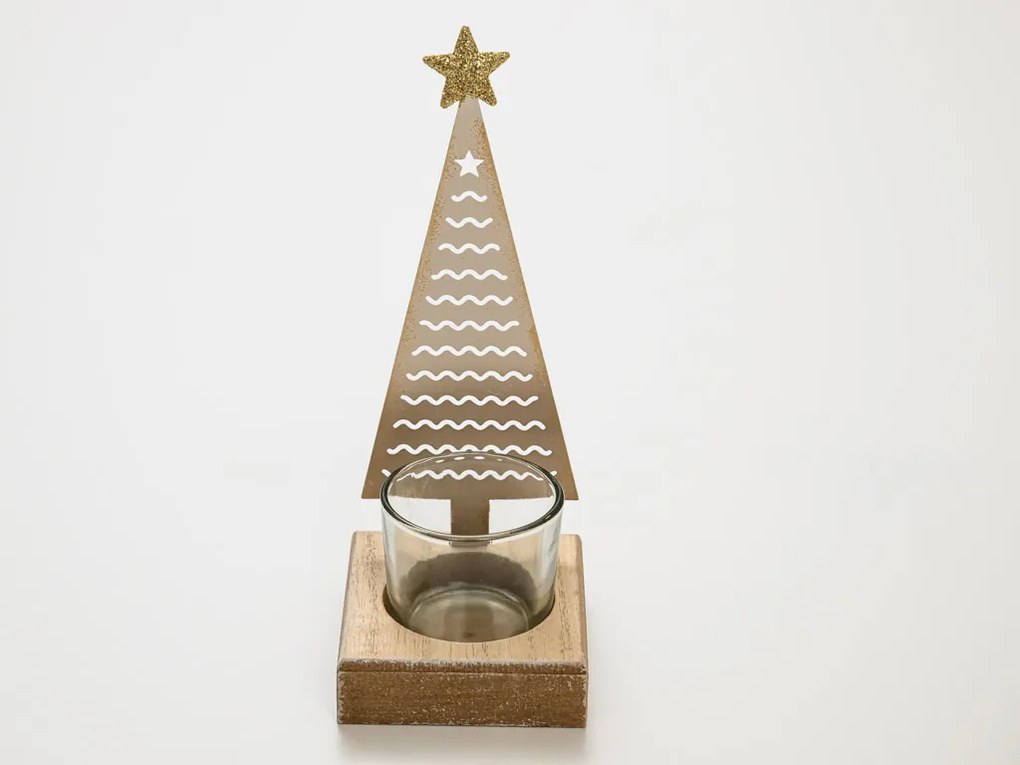 Vianočný kovový svietnik CHRISTMAS TREE 18 cm zlatý
