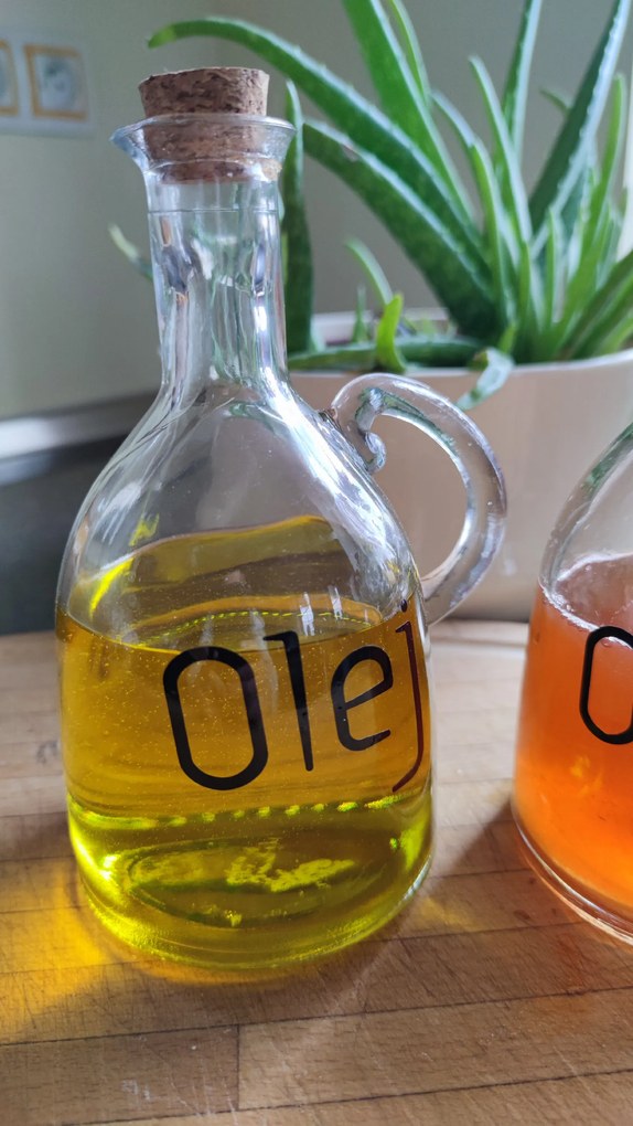 Sada fliaš OLEJ a OCOT, s lievikom, korkový uzáver, 0,6l