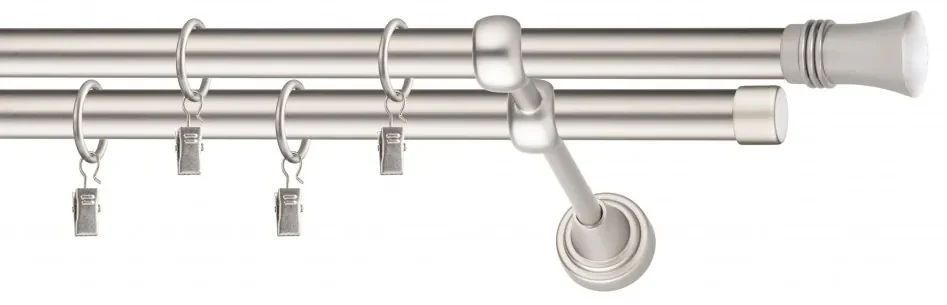 Dekorstudio Chrómová matná dvojradová garniža CAPRI 19mm Dĺžka: 260cm, Typ uchytenia: Držiak dvojitý modern, Typ príslušenstva: Krúžky tiché so štipcami