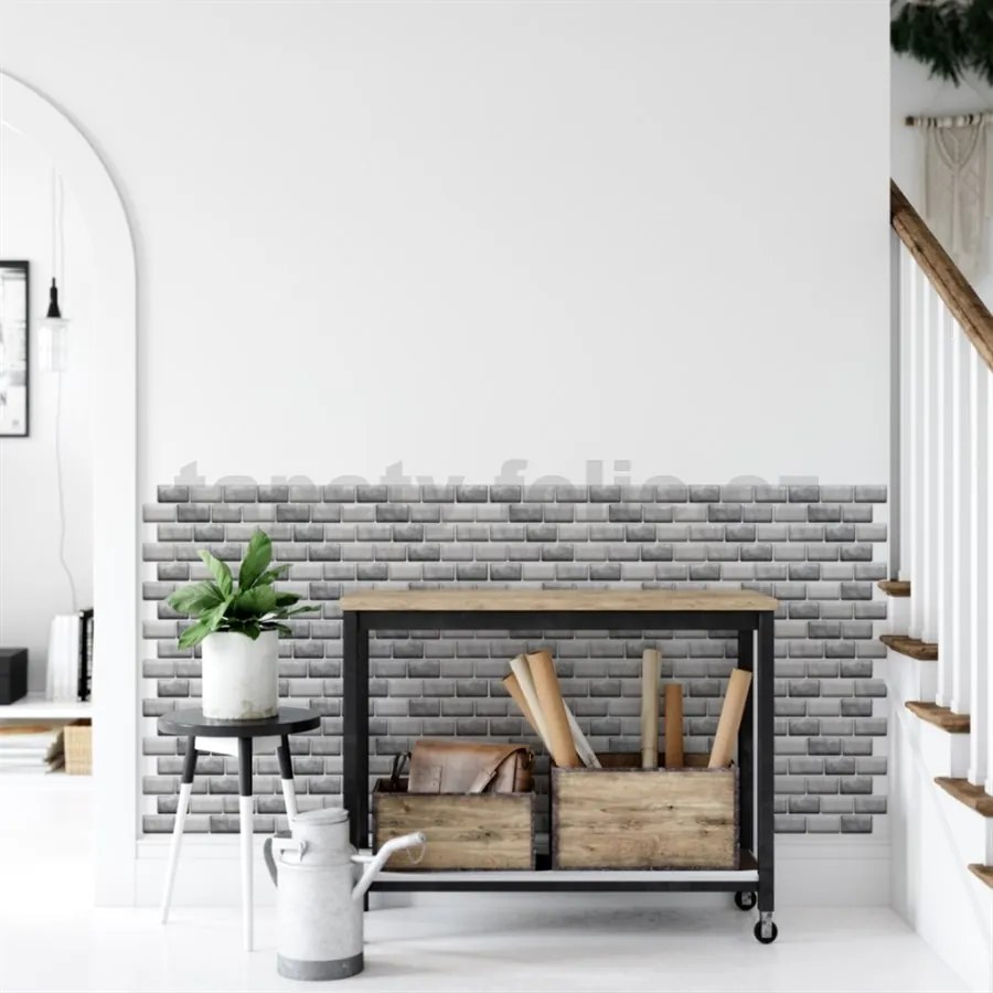 Samolepiace PVC 3D panely TPO2802, rozmer 30 x 30 cm, tehlový obklad sivo-biely, IMPOL TRADE