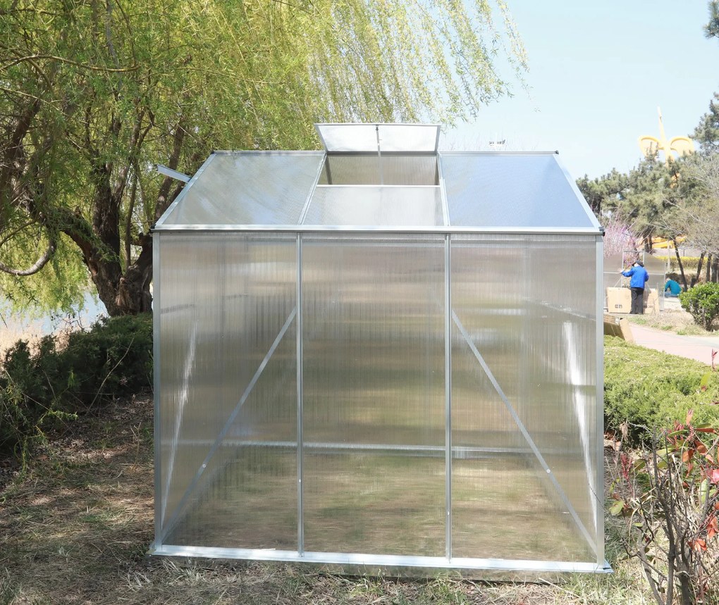 Skleník so základňou BestBerg BBGH‑606S / 3,61 m² / 190 × 190 × 194 cm / strieborná