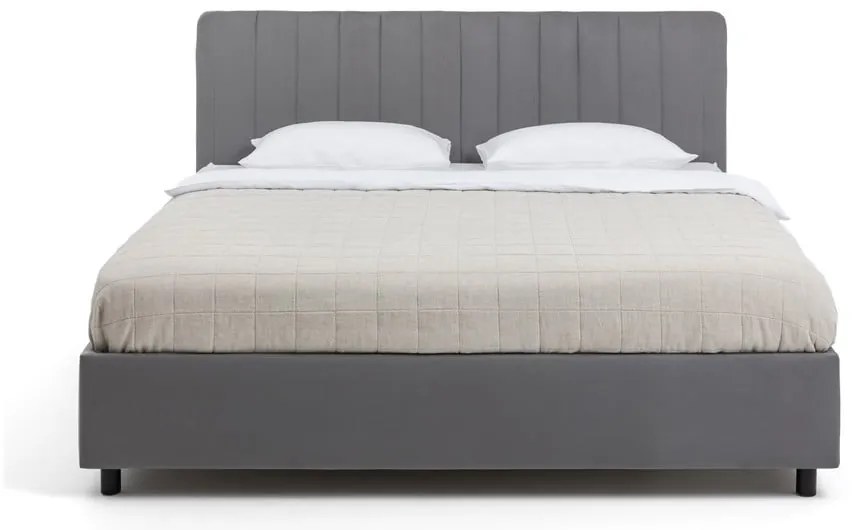 Sivá čalúnená dvojlôžková posteľ s úložným priestorom s matracom/s roštom 160x200 cm Myra Slim Line – Bonami Selection