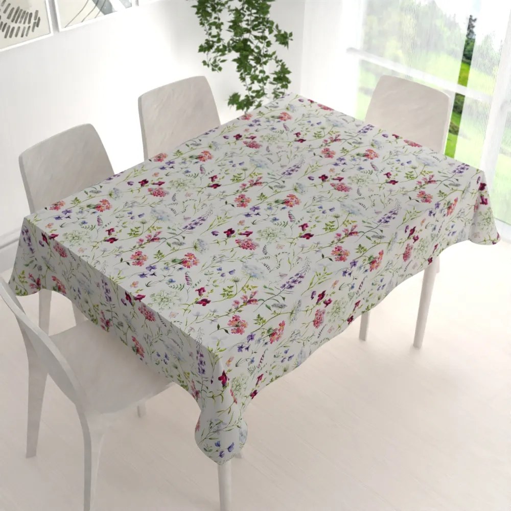 Biante Dekoračný obdĺžnikový obrus PML-098 Lúčne kvietky na smotanovom 60x100 cm