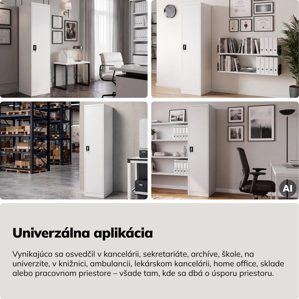 Skriňa na spisy kartotéková na kľúč biela, 450x1850x600 mm: ALEX D600