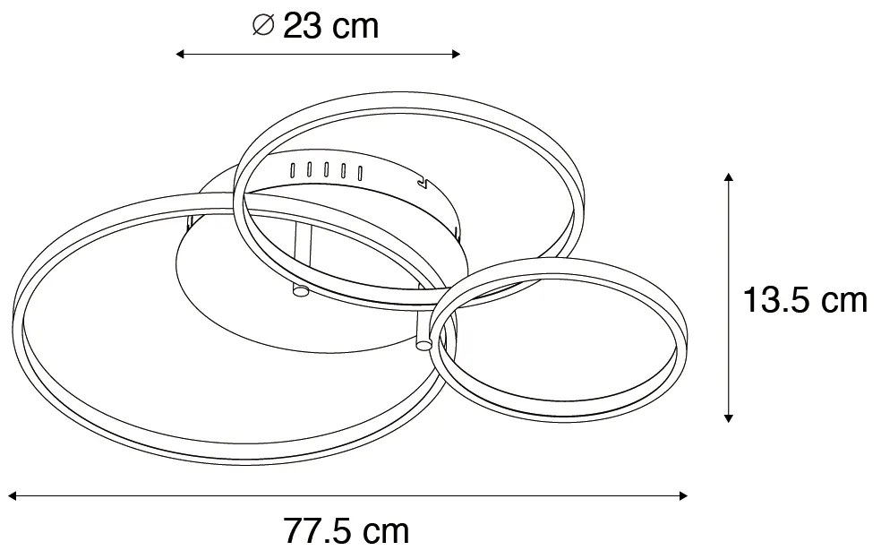 Inteligentné stropné svietidlo čierne 3-žiarovkové s diaľkovým ovládaním - Rondas