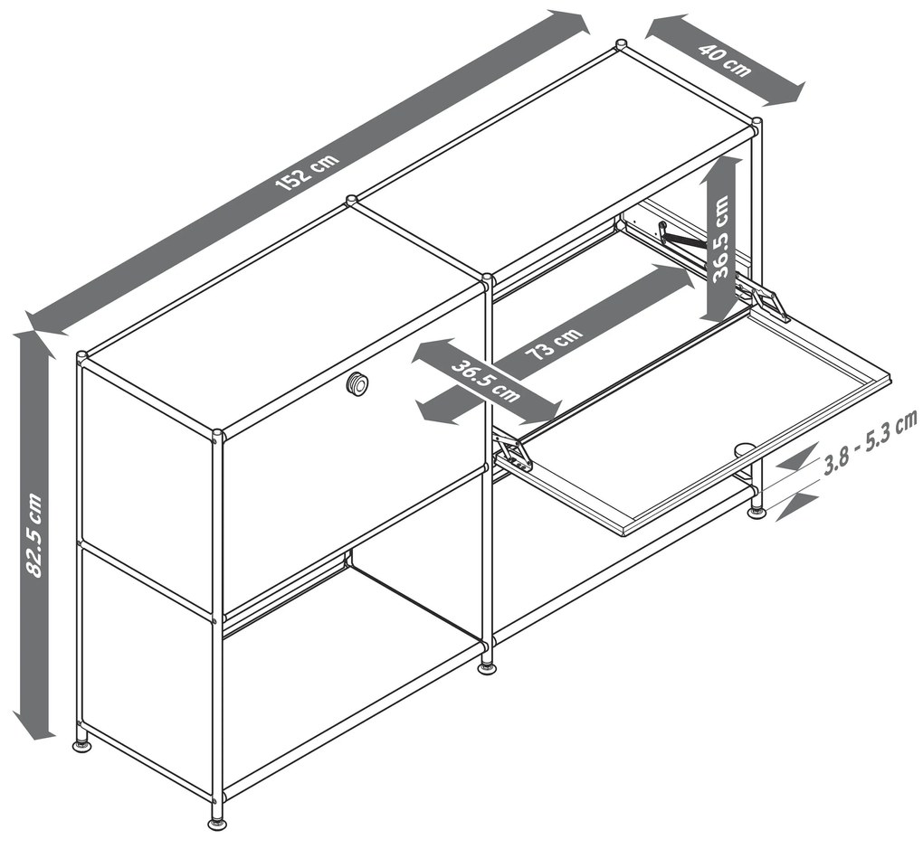 Kovový regál »CN3« s nastaviteľnými výklopnými priehradkami, svetlosivý