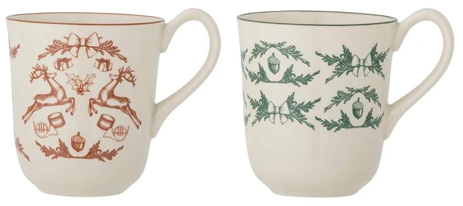 Krémové hrnčeky s vianočným motívom z kameniny v súprave 2 ks 300 ml Beth – Bloomingville