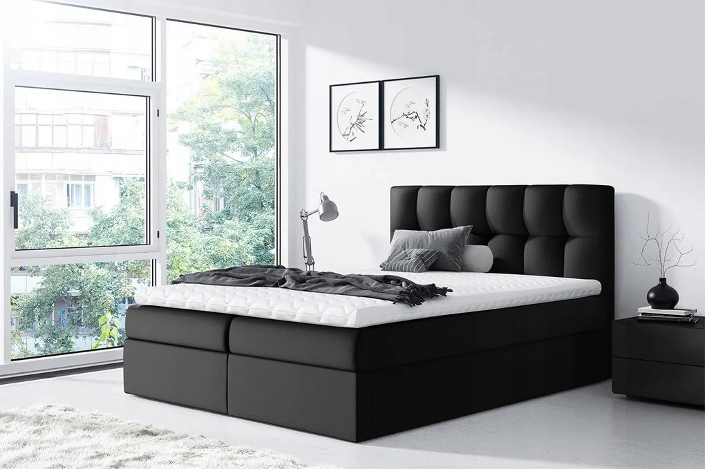 Manželská posteľ Boxspring Maddox (200x200) (ekokoža Soft 011 (čierna))