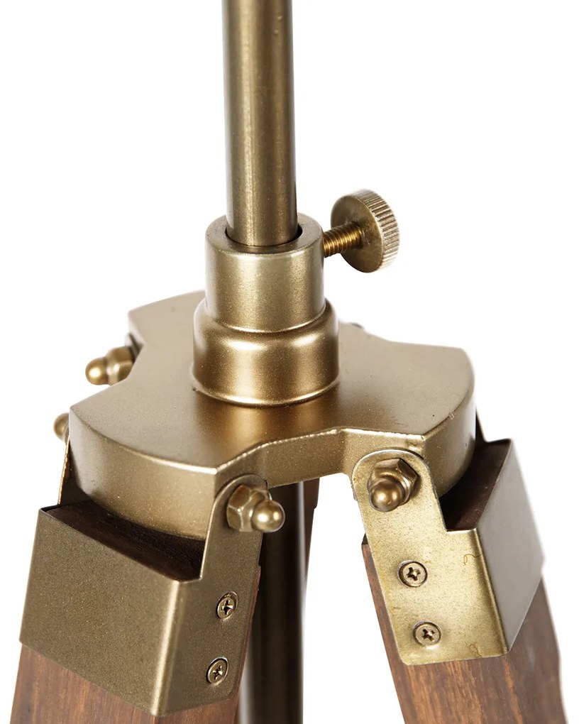 Priemyselná trojnohá stojaca lampa bronzová s drevom - Mangoes