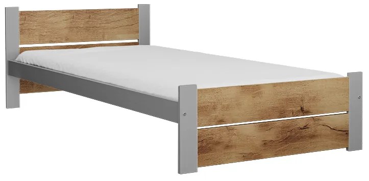 Posteľ IKAROS DOUBLE 90 x 200 cm, dub artisan/sivá Rošt: S latkovým roštom, Matrac: Matrac Somnia 18 cm