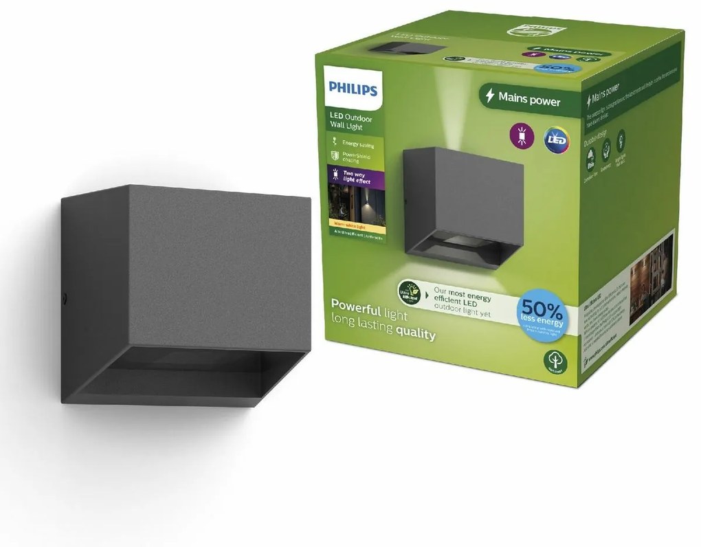 Philips Alix UltraEfficient vonkajšie nástennésvietidlo LED antracitová, 4,3 W, 800 lm, 2700 K