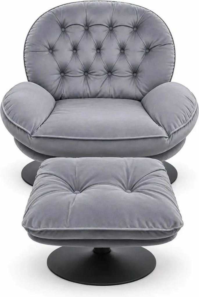 LuxuryForm DESIGN Otočné relaxačné kreslo LUNA s podnožkou – sivé