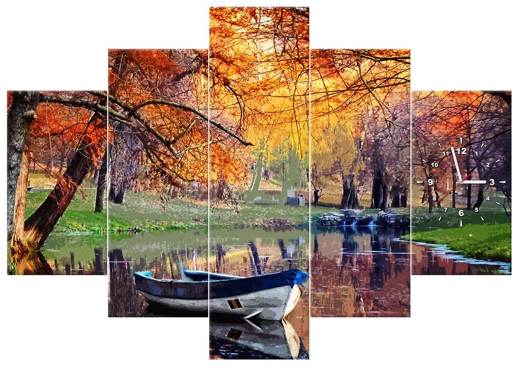 Gario Obraz s hodinami Romantické miesto pri jazere - 5 dielny Rozmery: 150 x 105 cm