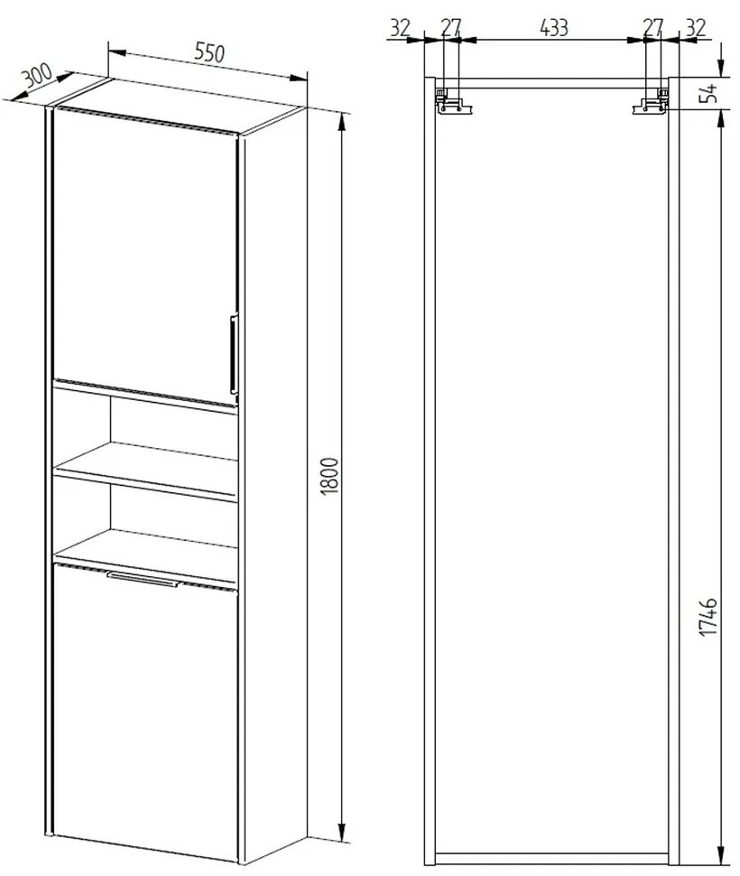 Mereo Mereo, Vigo, kúpeľňová skrinka vysoká s košom, 180 cm, MER-CN333