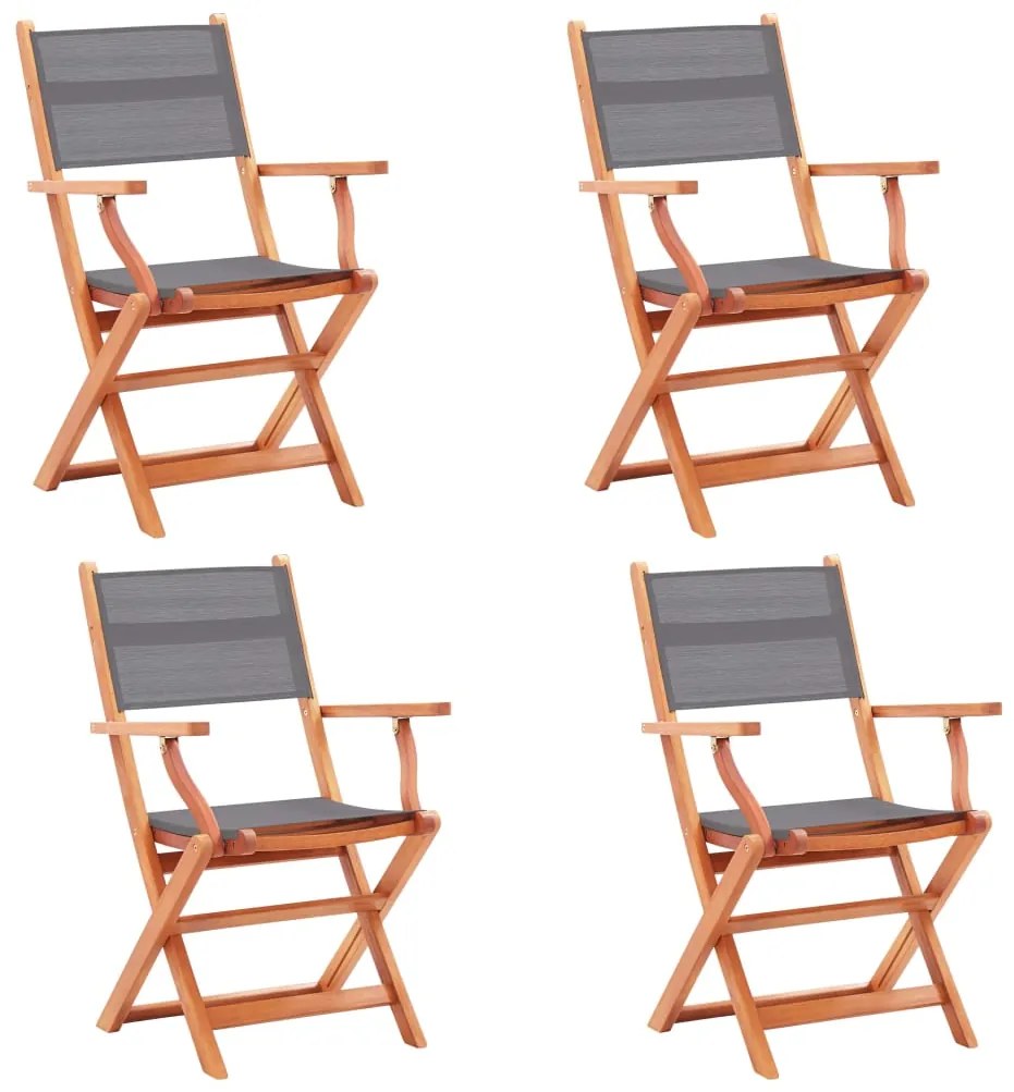 vidaXL Skladacie záhradné stoličky 4 ks sivé eukalyptový masív a textilén