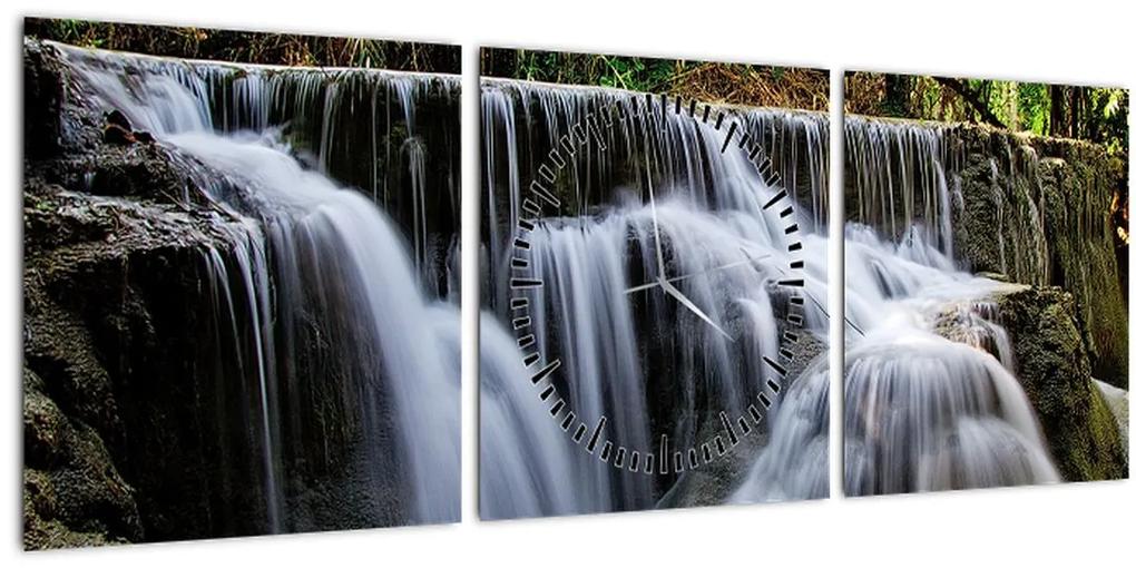 Obraz vodopádov v džungli (s hodinami) (90x30 cm)