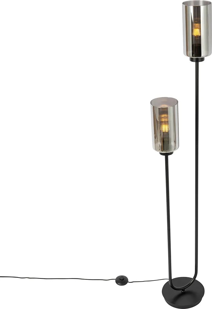Inteligentná stojaca lampa čierna s dymovým sklom 2-svetlá vrátane 2 Wifi ST64 - Laura