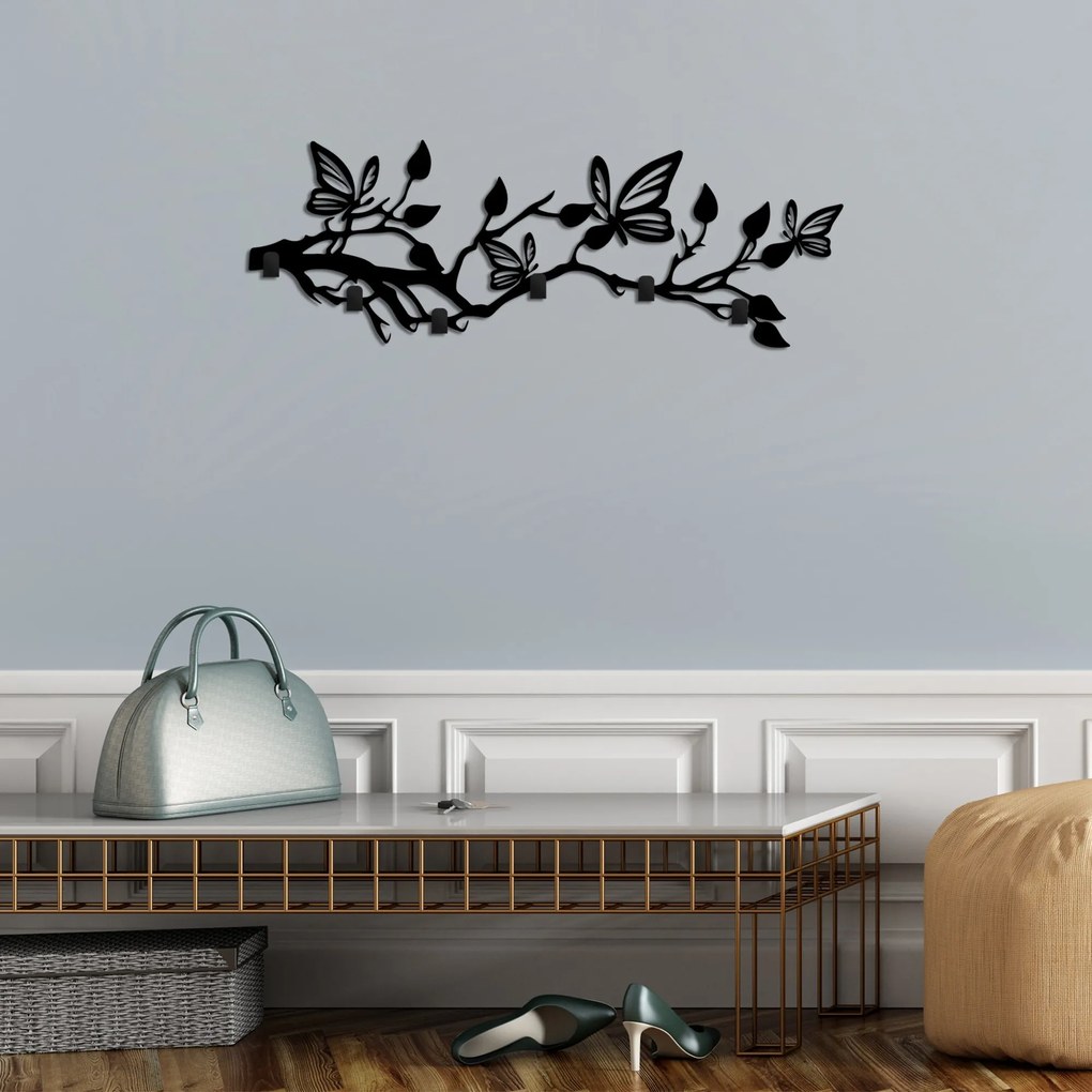 Nástenný kovový vešiak Motýľ 60 cm čierny