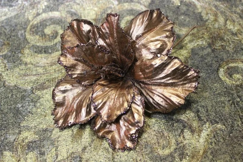 Hnedý lesklý kvet s glitrom 20cm