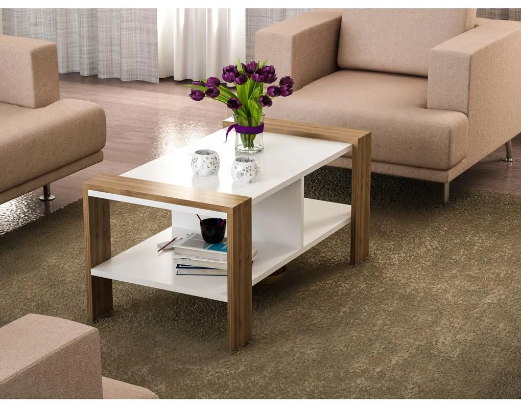 Konferenčný stolík ERICA 42x90 cm biela/hnedá