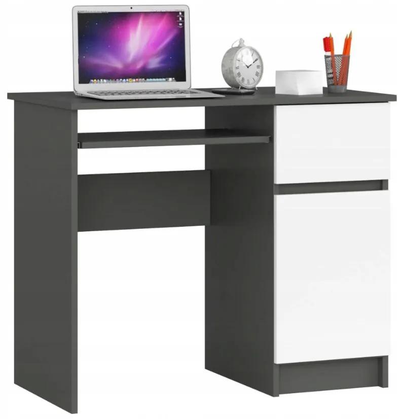 Písací stôl pravý 90 x 55 x 77 cm AKORD Pixel - grafitovo sivý/biely