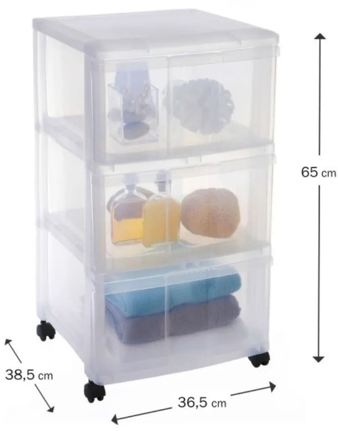 Úložný box s 3 zásuvkami, transparentný, ORGAMIX MAXI