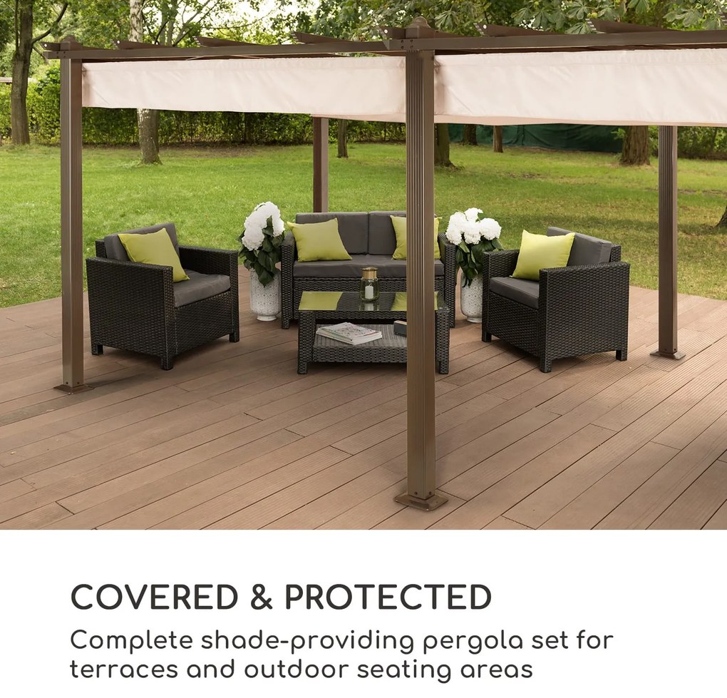 Blumfeldt Pantheon Rust, pergola, hliníková štvorhranná rúrka, 3 × 6 m, 4 rohové stĺpiky, nepremokavá