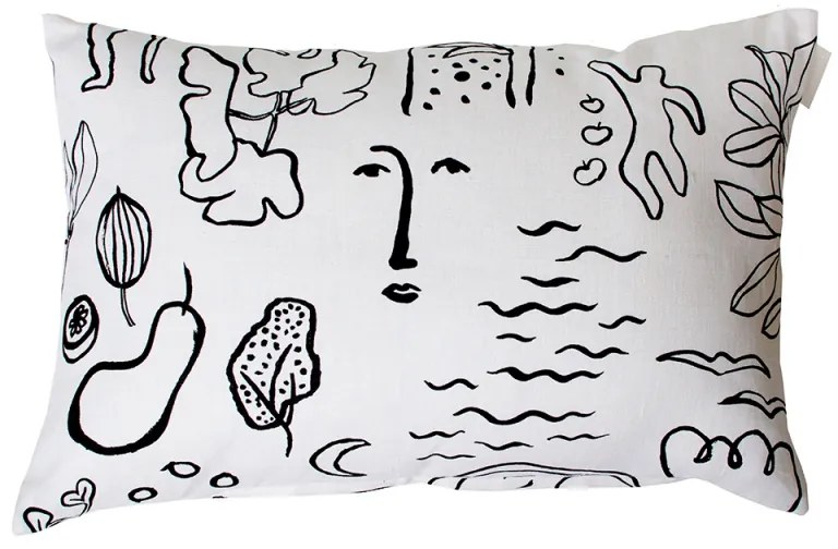 Konopná obliečka na vankúš Onnenmaa 40x60, bielo-čierna