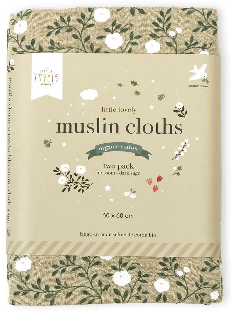 A Little Lovely Company - Mušelínové plienky, blossom - dark sage - 2 ks