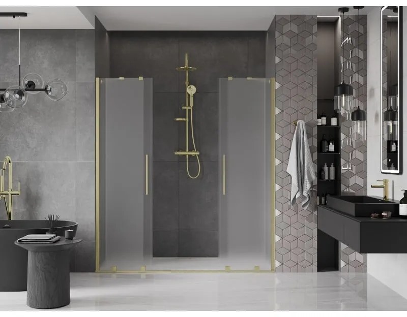Mexen Velar Duo, posuvné sprchové dvere do otvoru 200 cm, 8mm sklo námraza, zlatá matná, 871-200-000-32-55
