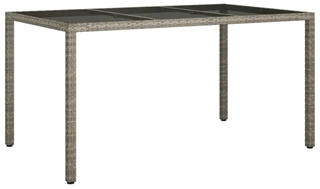 vidaXL Záhradný stôl 150x90x75 cm tvrdené sklo a polyratan sivý