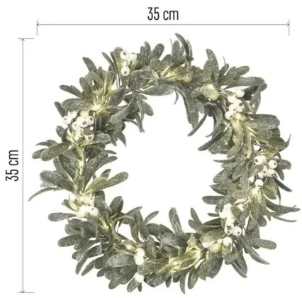 LED vianočný veniec 25× LED, napájanie 3× AA, priemer 35 cm