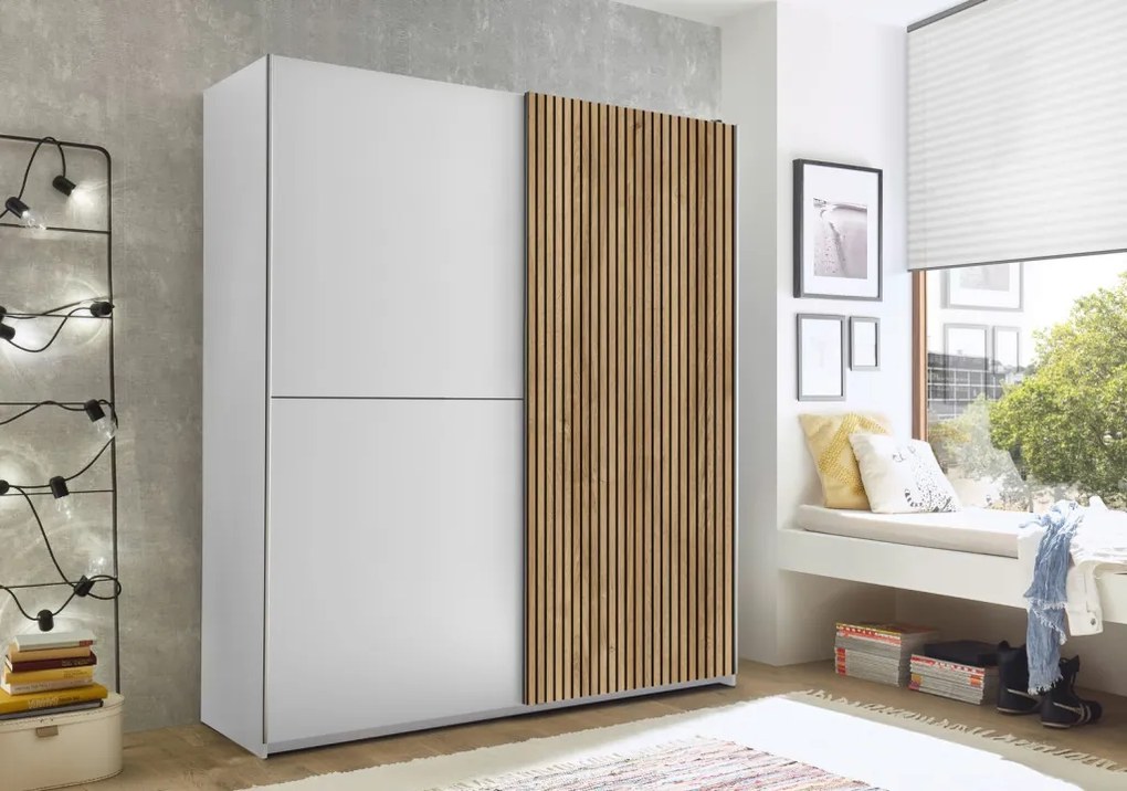 Šatníková skriňa Berno, 170 cm, biela/dub