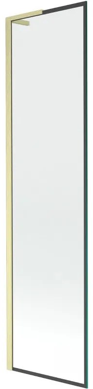 Mexen Next L, 1-krídlová vaňová zástena 50 x 150 cm, 6mm číre sklo-čierny vzor, zlatý matný profil, 895-050-000-03-70-55
