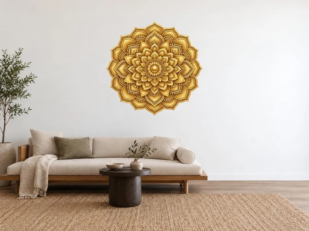 Zlatá mandala zlatá textilná nalepovacia dekorácia na stenu arch 100 x 99 cm